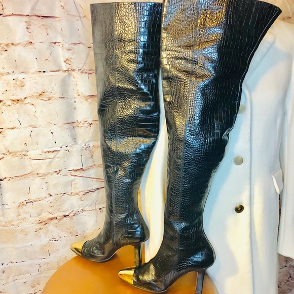 crocodile thigh high boots